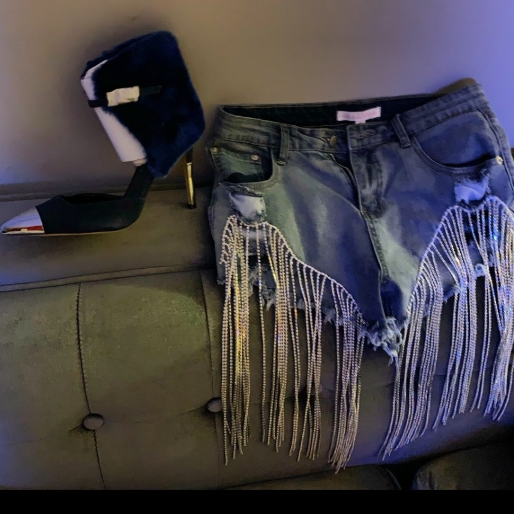 Rhinestone Tassel Denim Shorts, They need no introduction . Styled in photo